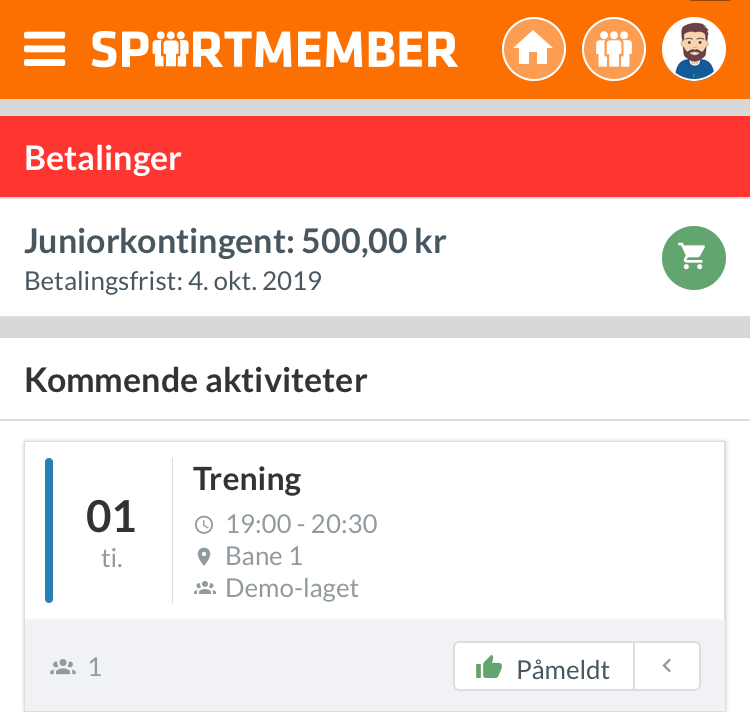 Betal kontingent Sportmember